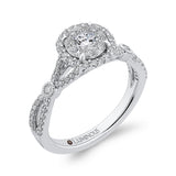 Split Shank Round Diamond Halo Engagement Ring in 14K White Gold