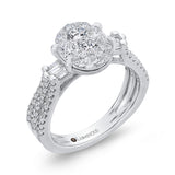 Round & Baguette Cut Diamond Engagement Ring in 14K White Gold