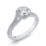 Split Shank Round Diamond Halo Engagement Ring in 14K White Gold (Semi-Mount)