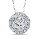 Round Diamond Halo Pendant with Chain 14K White Gold