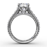 Classic Round Diamond Solitaire Engagement Ring With Triple-Row Diamond Shank