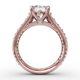 Classic Round Diamond Solitaire Engagement Ring With Triple-Row Diamond Shank