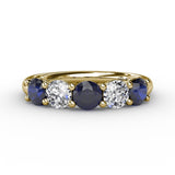 Chunky Sapphire and Diamond Shared Prong Anniversary Band