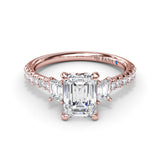 Enchanted Three Stone Emerald Diamond Engagement Ring 