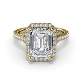 Striking Split Shank Diamond Halo Engagement Ring