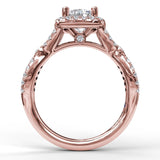 Cushion Halo Twist Shank Engagement Ring