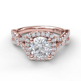 Cushion Halo Twist Shank Engagement Ring