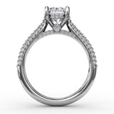 Classic Round Diamond Solitaire Engagement Ring With Double-Row PavÃ© Diamond Shank