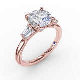 Double Baguette Diamond Engagement Ring 