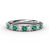 Emerald and Diamond Shared Prong Anniversary Band