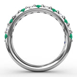 Emerald and Diamond Shared Prong Anniversary Band