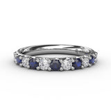 Sapphire and Diamond Shared Prong Anniversary Band