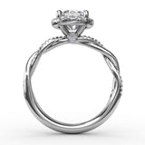 Contemporary Round Diamond Halo Engagement Ring with Twist Band