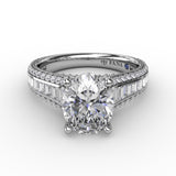 Oval Diamond Solitaire Engagement Ring With Baguettes and PavÃ©