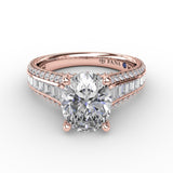 Oval Diamond Solitaire Engagement Ring With Baguettes and PavÃ©