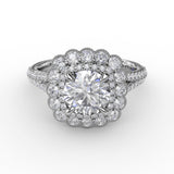 Vintage Cushion-Shaped Double Halo Engagement Ring With Split Shank