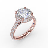 Seamless PavÃ© Diamond Double Halo Engagement Ring