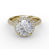 Seamless PavÃ© Diamond Double Halo Engagement Ring