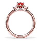 Three Stone Ruby and Diamond Ring