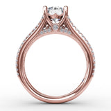 Round Diamond Engagement Ring With Triple-Row Diamond Band