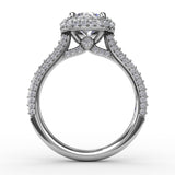 Cushion-Shaped Waterfall Halo Engagement Ring With PavÃ© Band