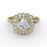 Vintage Cushion-Shaped Double Halo Engagement Ring With Split Shank