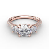Classic Three-Stone Round Diamond Engagement Ring With PavÃ© Band