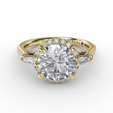 Vintage Round Diamond Halo Engagement Ring With Tapered Baguettes