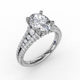 Oval Diamond Solitaire Engagement Ring With Triple-Row Tapered Diamond Band