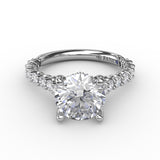 Contemporary Diamond Solitaire Engagement Ring With Hidden Halo