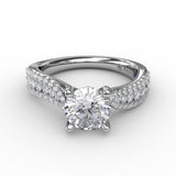 Contemporary Solitaire Engagement Ring With Multi-Row Tapered Diamond Band