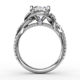 Contemporary Round Diamond Halo Engagement Ring With Twisted Shank