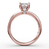 Classic Round Diamond Solitaire Engagement Ring With Baguette Diamond Shank