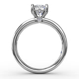 Classic Round Diamond Solitaire Engagement Ring With Baguette Diamond Shank