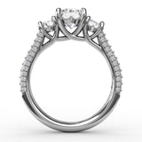 Classic Three-Stone Round Diamond Engagement Ring With PavÃ© Band