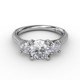 Classic Three-Stone Round Diamond Engagement Ring With PavÃ© Band