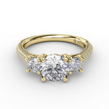 Classic Three-Stone Round Diamond Engagement Ring With PavÃ© Band