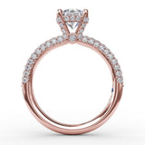 All-Over Pave Diamond Solitaire Engagement Ring With Hidden Halo