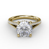 Classic Hidden Halo Round Diamond Solitaire Engagement Ring With Split-Diamond Shank