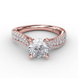 Contemporary Solitaire Engagement Ring With Multi-Row Tapered Diamond Band