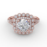 Vintage Double Halo Engagement Ring With Milgrain Details
