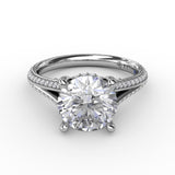 Contemporary Solitaire Diamond Engagement Ring With Split-Shank Diamond Band