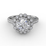 Vintage Double Halo Engagement Ring With Milgrain Details