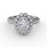 Vintage Double Halo Oval Engagement Ring With Milgrain Details