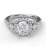 Three Stone Halo Engagement Ring