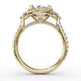 Oval Diamond Halo Engagement Ring With Pear-Shape Diamond Side Stones