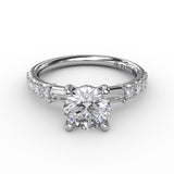 Contemporary Diamond Solitaire Engagement Ring With Baguettes