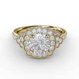 Floral Halo With Diamond Accents Engagement Ring