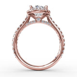 Oval Diamond Halo Engagement Ring With Diamond Band