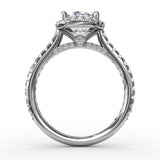Oval Diamond Halo Engagement Ring With Diamond Band